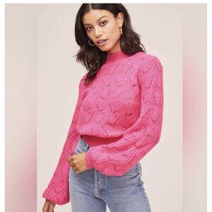 ASTR The Label Hot Pink Pointelle Sweater Balloon Sleeve Knit XL Alpaca Wool New